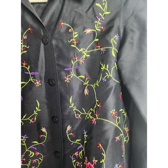 Vtg Coldwater Creek Silk button front embroidered lightweight jacket sz xs boho - Picture 2 of 10